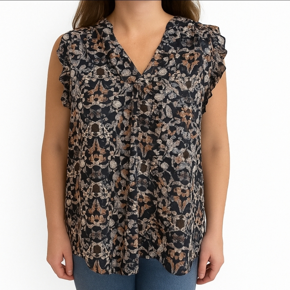 Kaileigh Black Floral Sleeveless Lined Blouse Sz XL